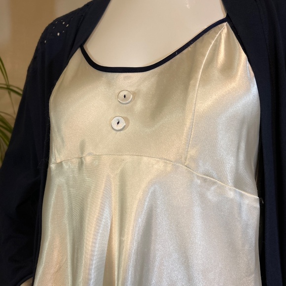 Vintage Silk & Satin - Slip Dress/Nightie Navy blue trim - Picture 5 of 7